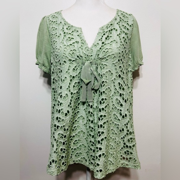 Sundance Boho Eyelet Embroidered Cutout Blouse - Picture 1 of 7